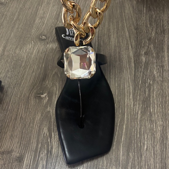 Jeffrey Campbell Black Sandals with Gold Chain and Crystal Size 10 - Picture 5 of 6